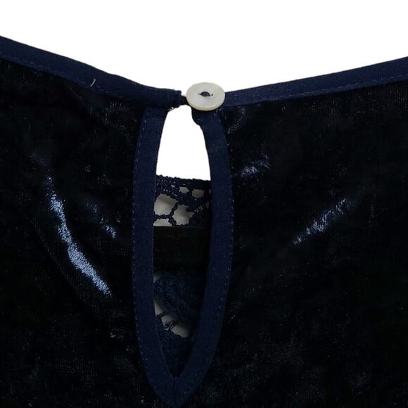 Entro Women's SZ M Velvet Crochet Lace Shift Mini Dress Sapphire Blue Sleeveless - Picture 6 of 10